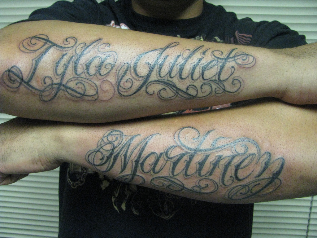 Names On Arms Tattoo Of First And Last Name On Sleeves intended for measurements 1024 X 768