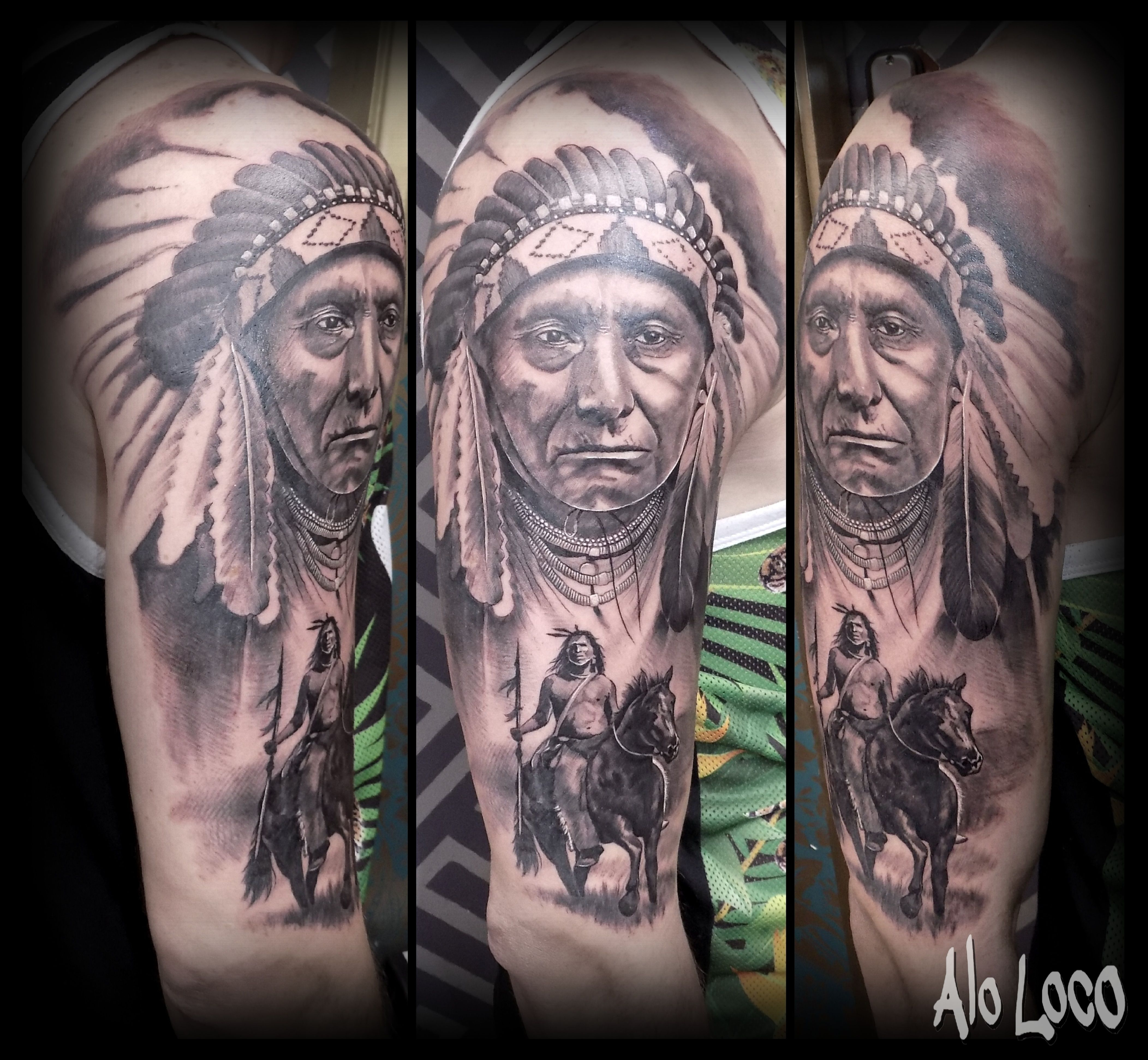 Native American Indios Half Sleeve Black And Grey Tattoos Alo intended for size 4207 X 3884