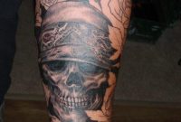 Outline Roses And Pirate Skull Tattoo On Arm Sleeve with regard to dimensions 800 X 1067
