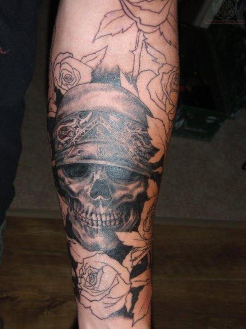 Outline Roses And Pirate Skull Tattoo On Arm Sleeve with regard to dimensions 800 X 1067