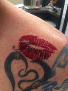 Pair Of Lips Stamped Like Tattoo Over Ex Wifes Name Tattoo Ideas throughout proportions 2448 X 3264