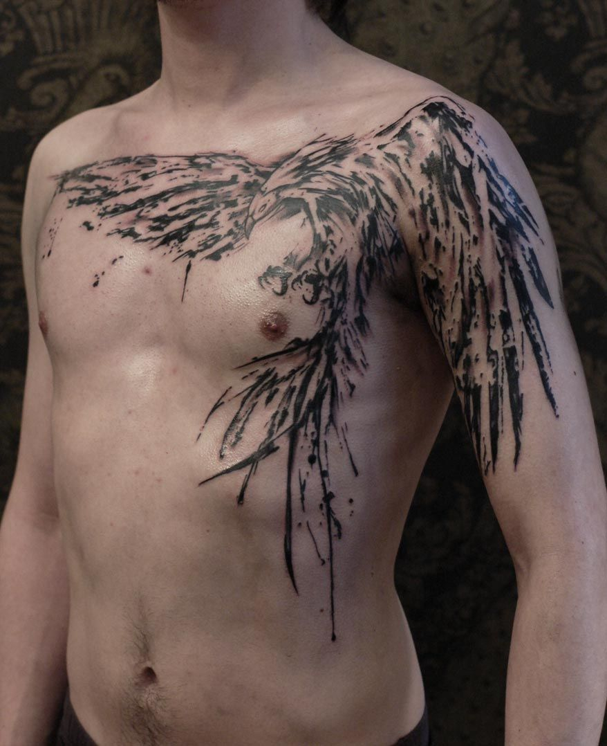 Phoenix On Chest Tattoo Graphic Brush Stroke Style Phoenix within proportions 878 X 1078
