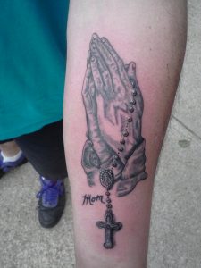 Praying Hands With Rosary Tattoo On Left Arm inside dimensions 960 X 1280