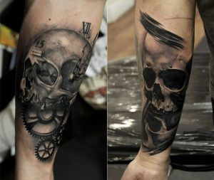 Realistic Gear Parts With Angry Skull Tattoo On Forearm Golfian within measurements 1300 X 1097