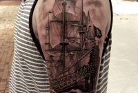Realistic Pirate Ship Tattoo On Shoulder Half Sleeve Tattoos for proportions 1080 X 1080