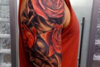 Realistic Red Rose Flowers Tattoo For Men On Upper Arm with measurements 800 X 1066