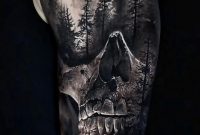 Realistic Skull And Forest Done On Guys Shoulder Upper Arm for size 847 X 1289