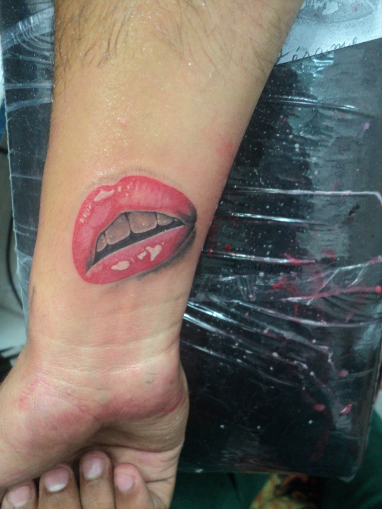 Right Forearm Realistic Lips Tattoo intended for size 768 X 1024