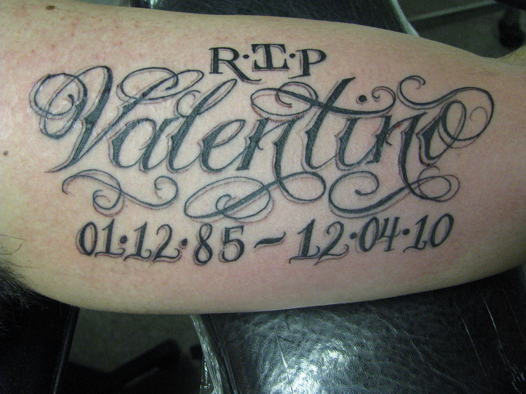 Rip Valentino Tattoo Of Rest In Peace Valentino On Arm intended for dimensions 1024 X 768