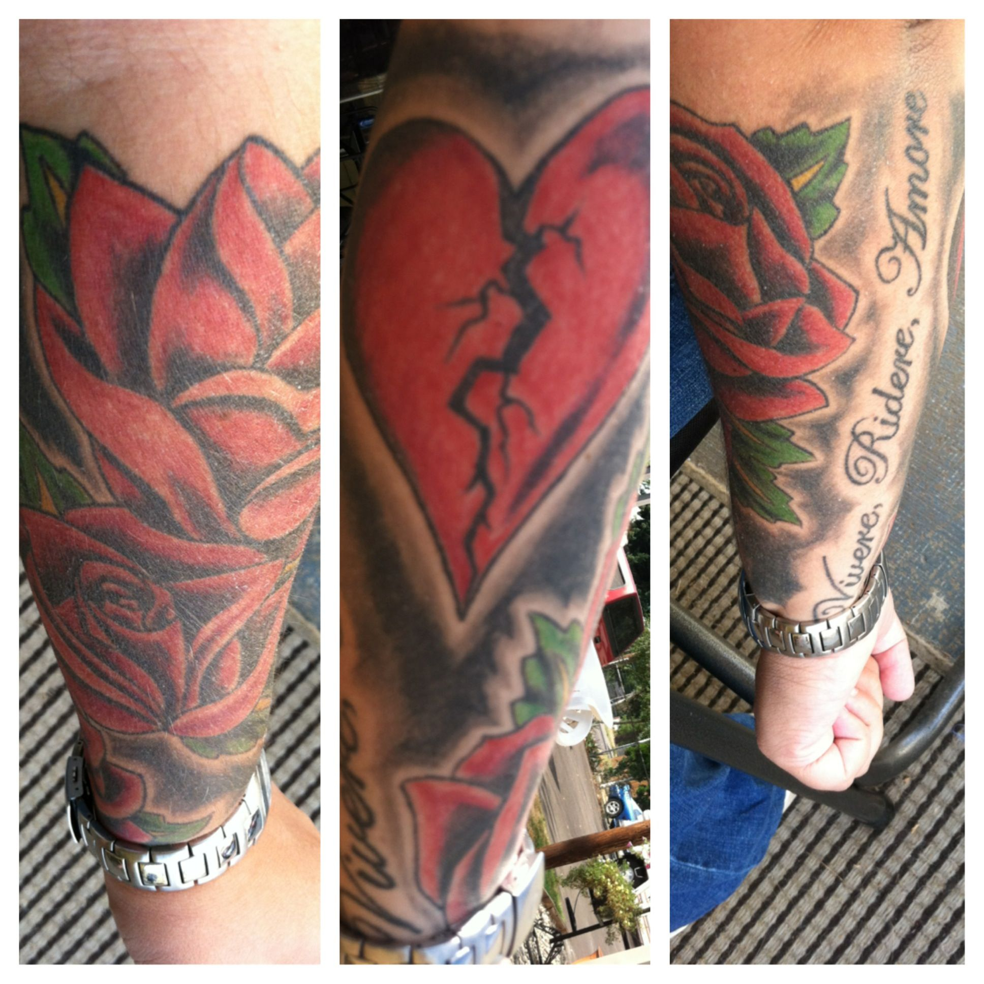 Roses Broken Heart Italian Live Laugh Love Half Sleeve Tattoo with proportions 1936 X 1936