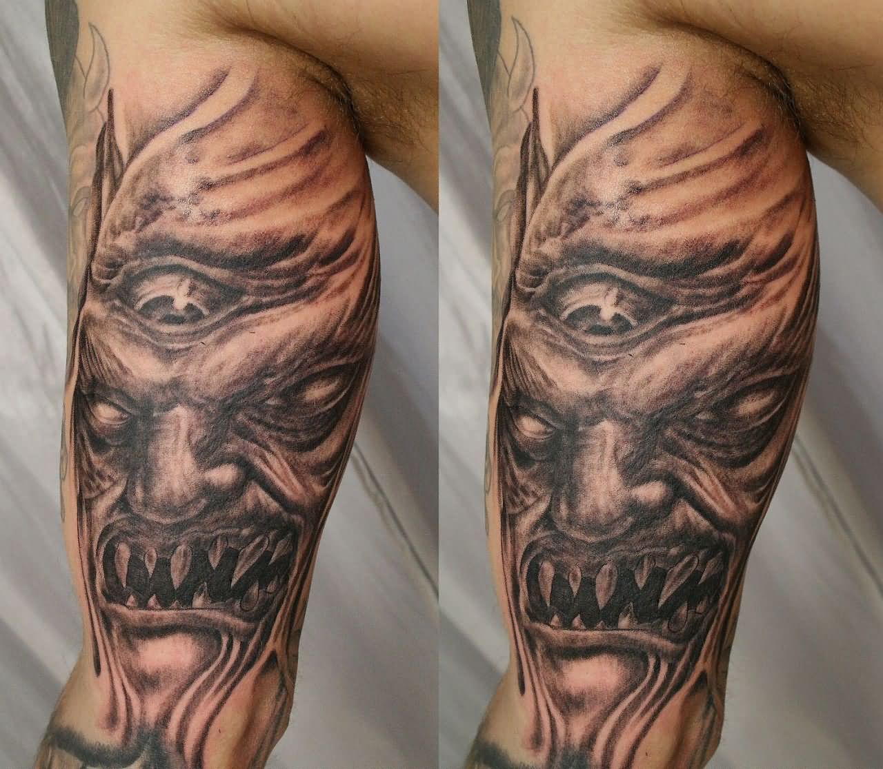 Scary Demon Tattoo On Inner Bicep intended for dimensions 1280 X 1116