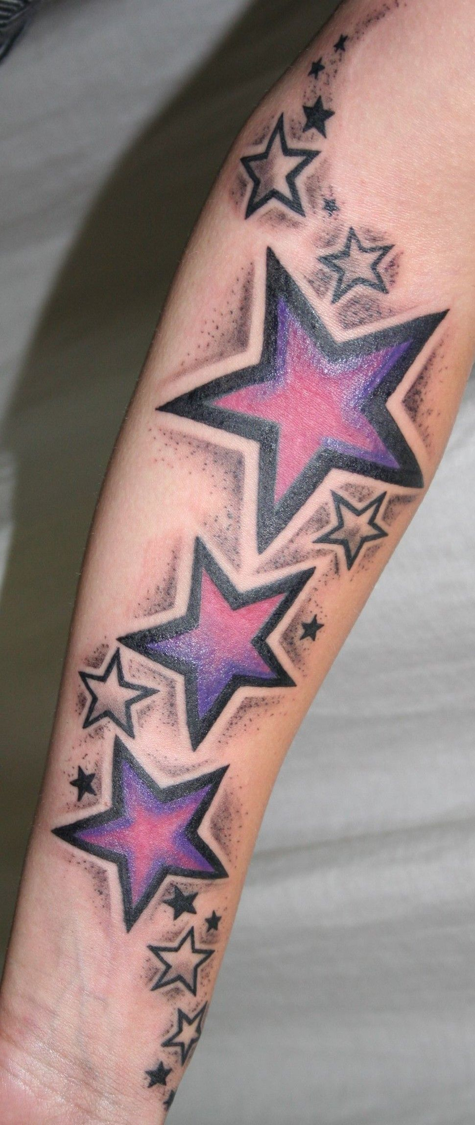Shooting Red White And Blue Nautical Star Tattoo Big And Small pertaining to sizing 970 X 2296