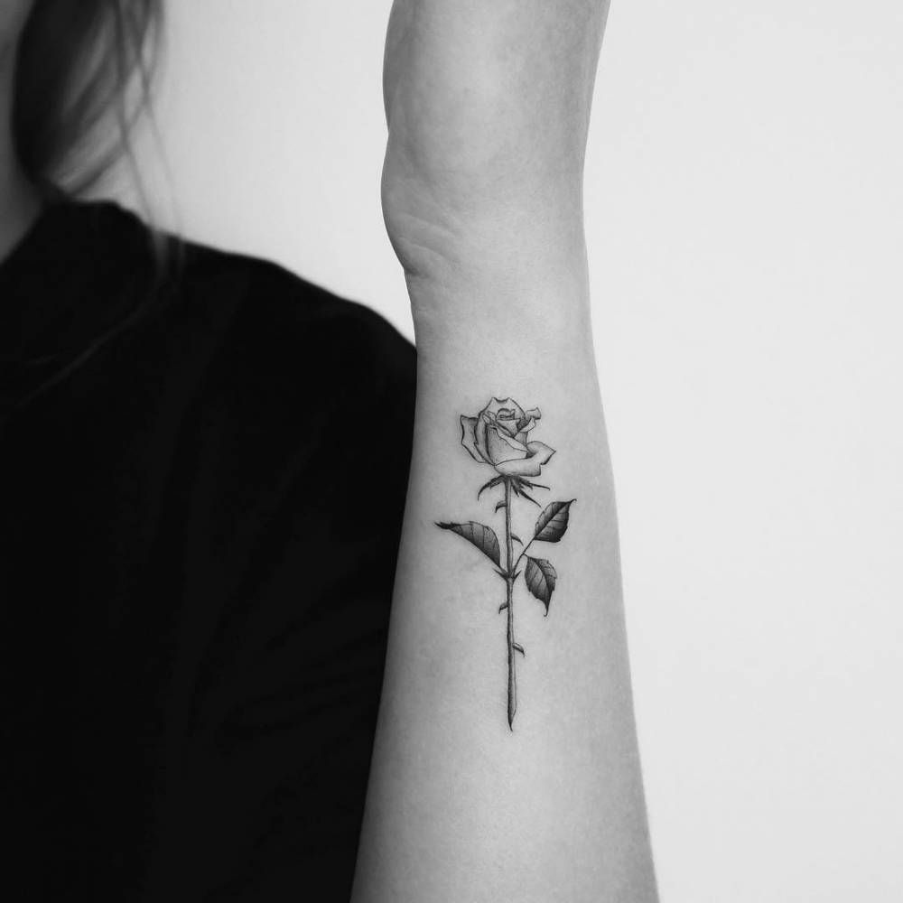 Single Needle Rose Tattoo On The Left Forearm Tattooideasforearm within proportions 1000 X 1000