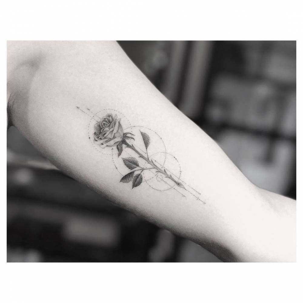 Single Needle Rose Tattoo On The Left Inner Arm Fun Tattoos with regard to measurements 1000 X 1000