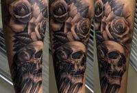 Skull And Flames Sleeve Tattoos Rose Flowers And Skull Tattoo On intended for dimensions 1121 X 981