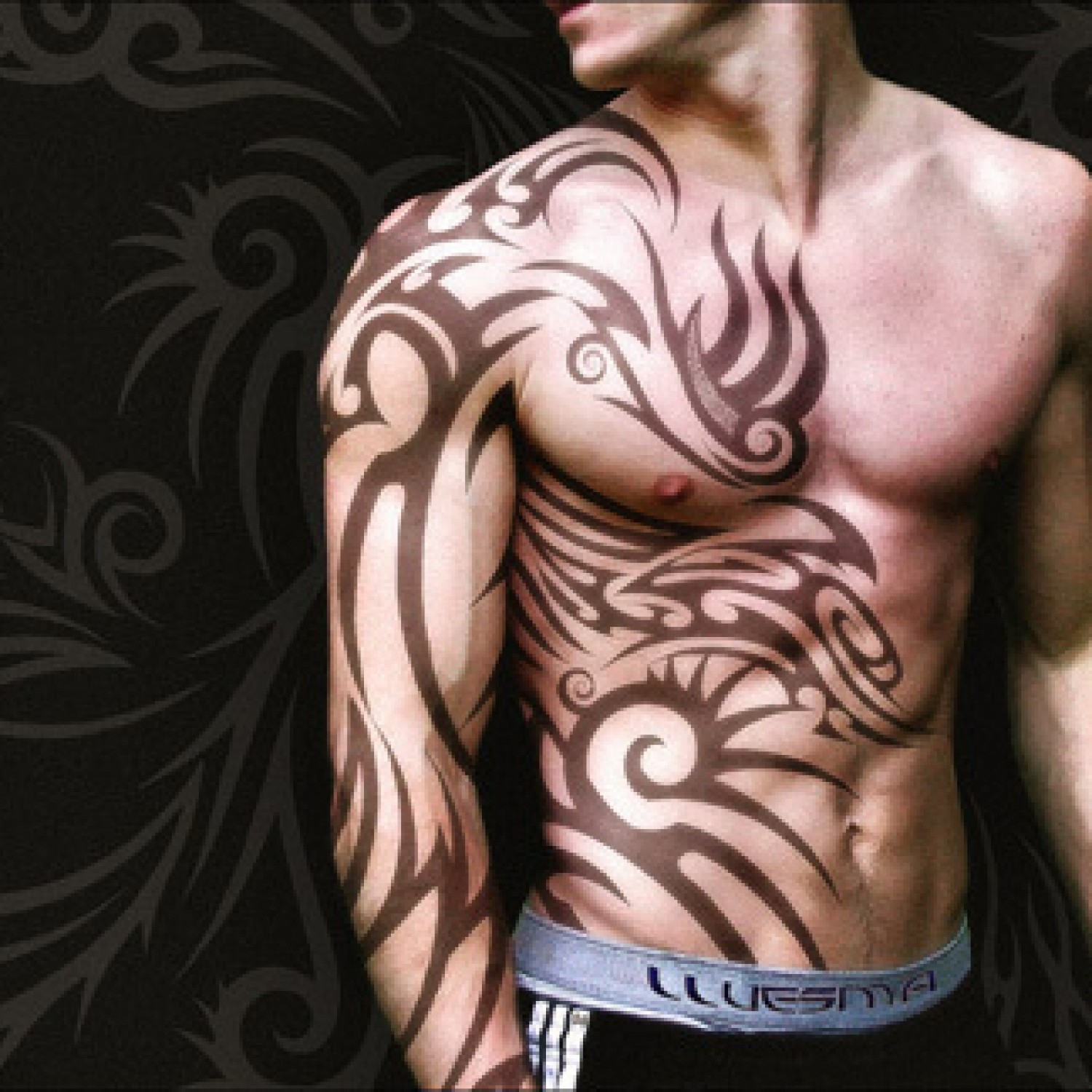 Sleeve And Chest Tribal Tattoo For Men with proportions 1500 X 1500