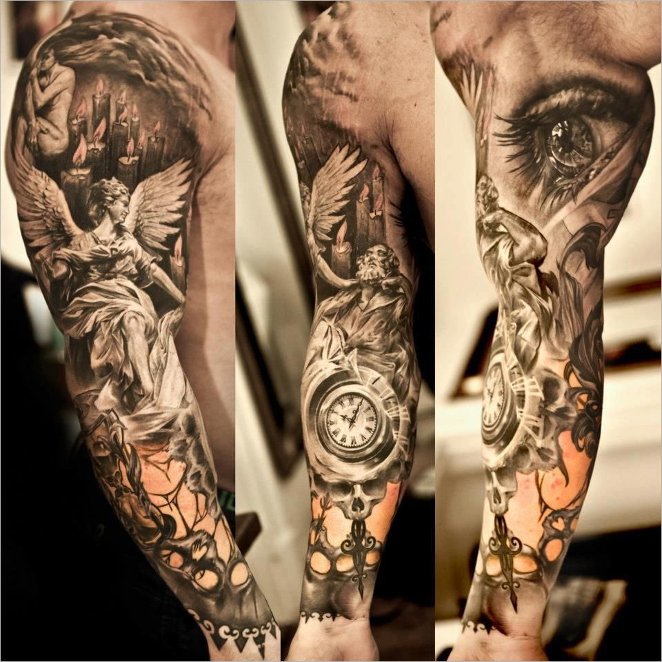 Sleeve Tattoo Designs For Arms Unique Awesome Grey Ink Angel Arm regarding size 960 X 960