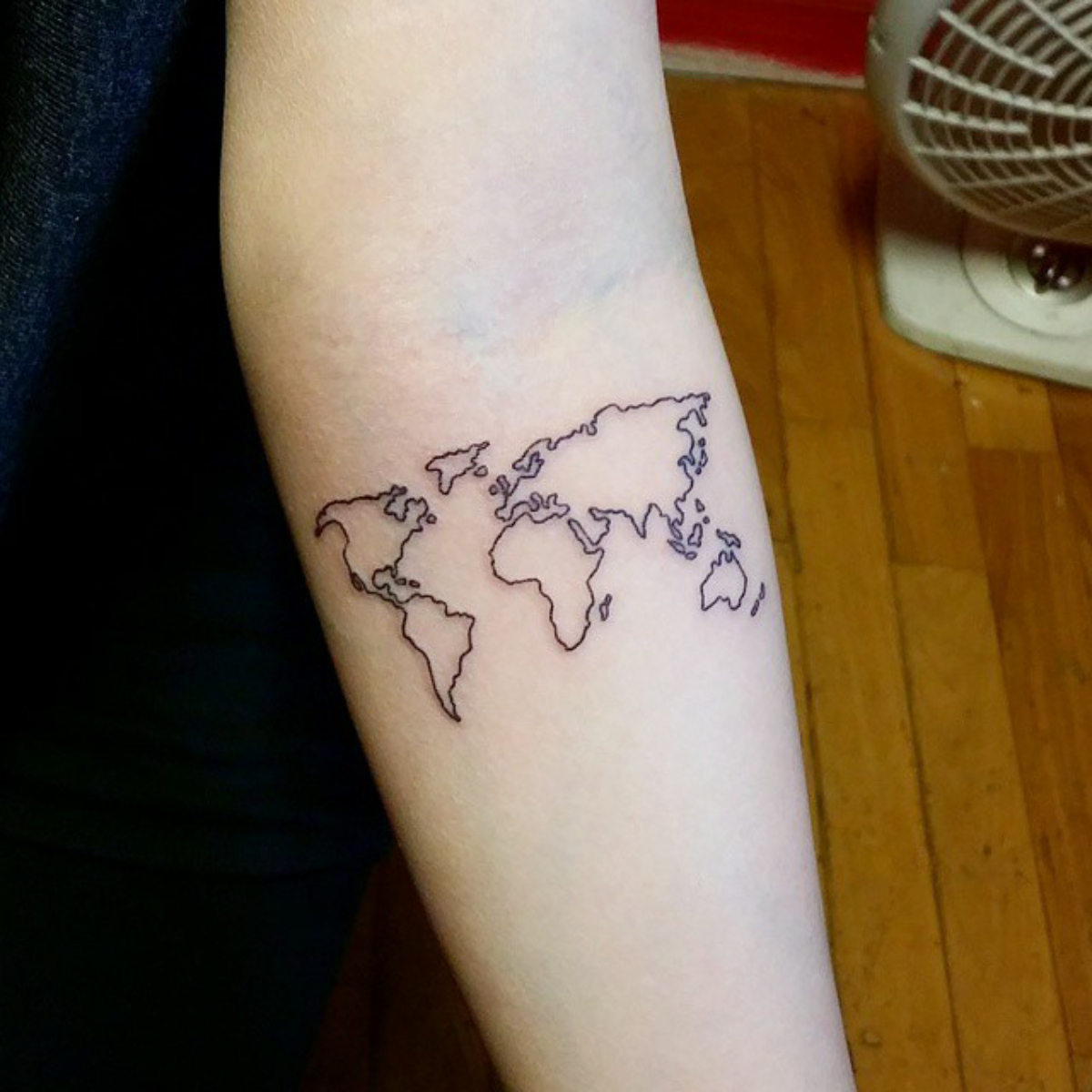 Small Forearm Tattoo Of The World Map Tattoo Artist Jay Shin throughout proportions 1200 X 1200