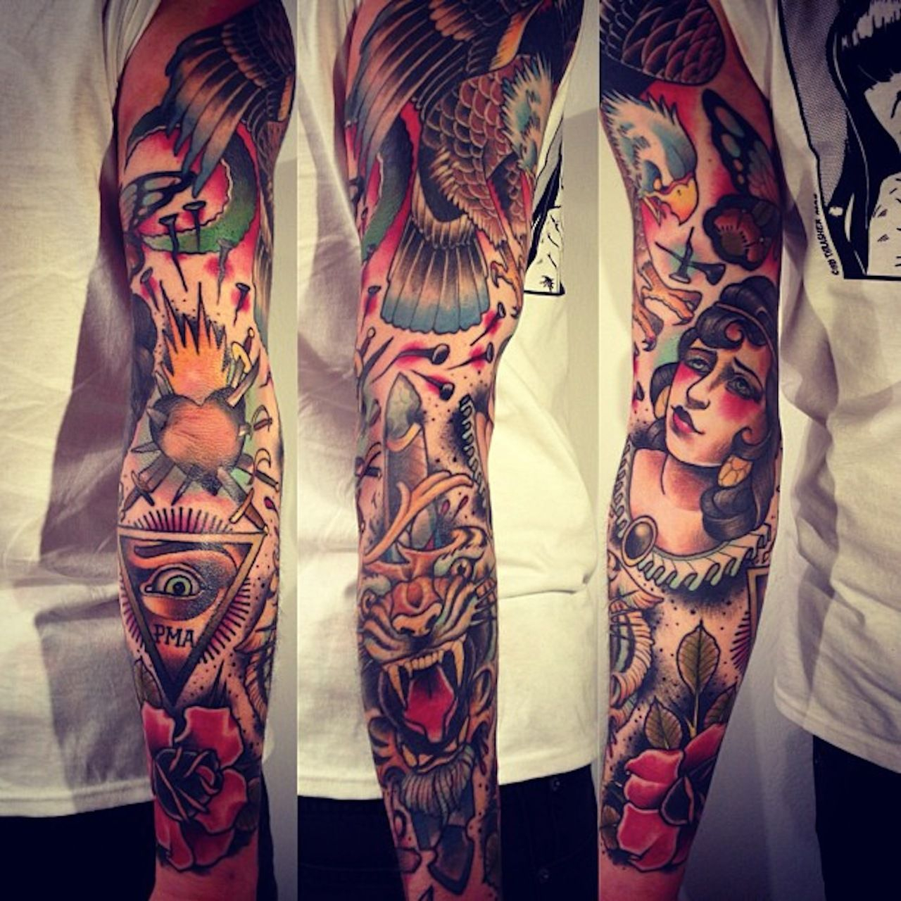 So Dope Moon Woman Rose Eagle Arm Tattoo Neo Traditional Alex with proportions 1280 X 1280