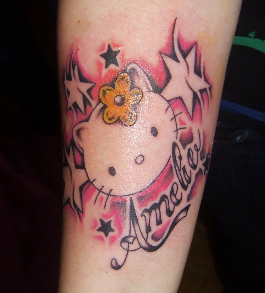 Stars And Hello Kitty Head Tattoo On Arm D3adfrog with regard to proportions 850 X 939