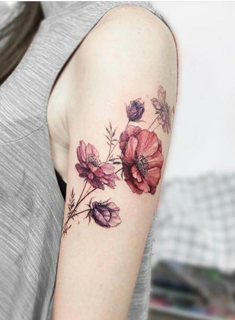 Stunning Poppy Floral Tattoo Design Arm Placement Vintage Colour within size 771 X 1048