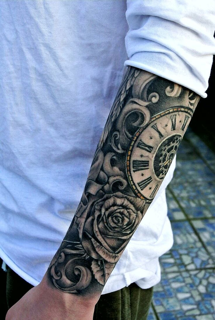 Tattoos For Men Clock And Rose Tattoo And Mens Rose Tattoos Rose for proportions 736 X 1096