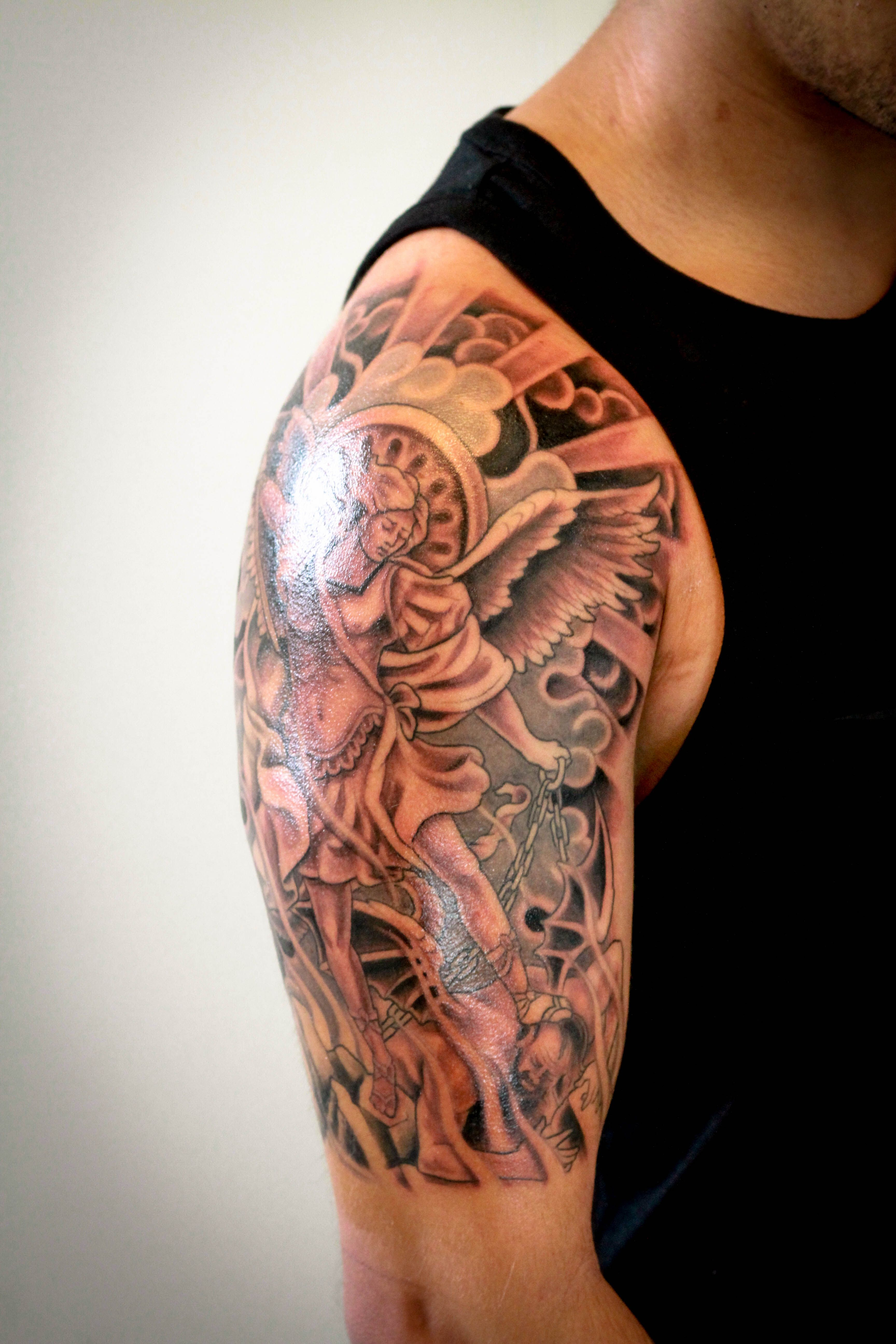 Tattoos Halfsleeve Tattoo Black And Gray Tattoo St Michael Arch inside measurements 3456 X 5184