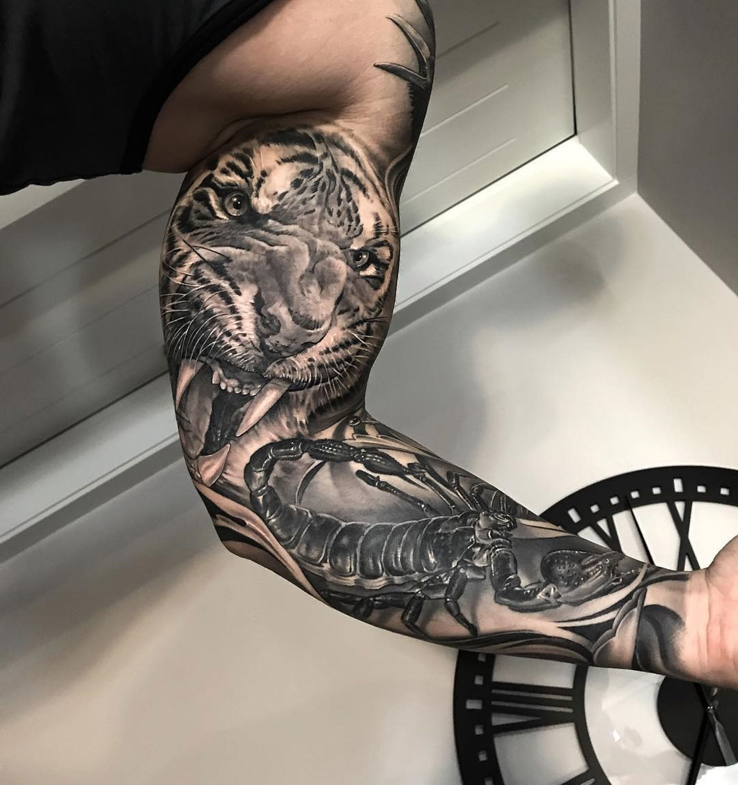 Tiger Scorpion Mens Bg Sleeve Best Tattoo Design Ideas within dimensions 1060 X 1127