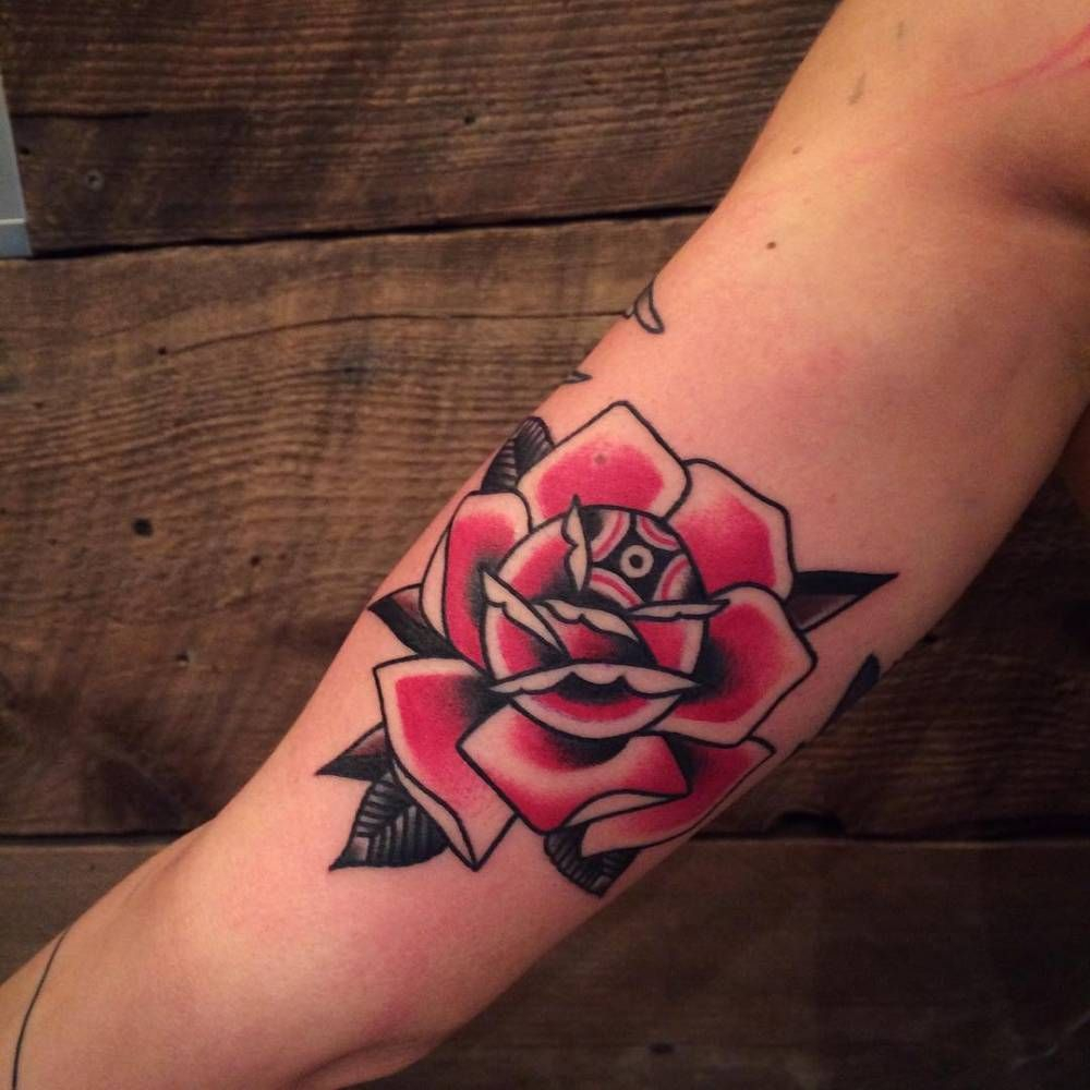 Traditional Style Rose Tattoo On The Right Inner Arm Traditional with regard to dimensions 1000 X 1000