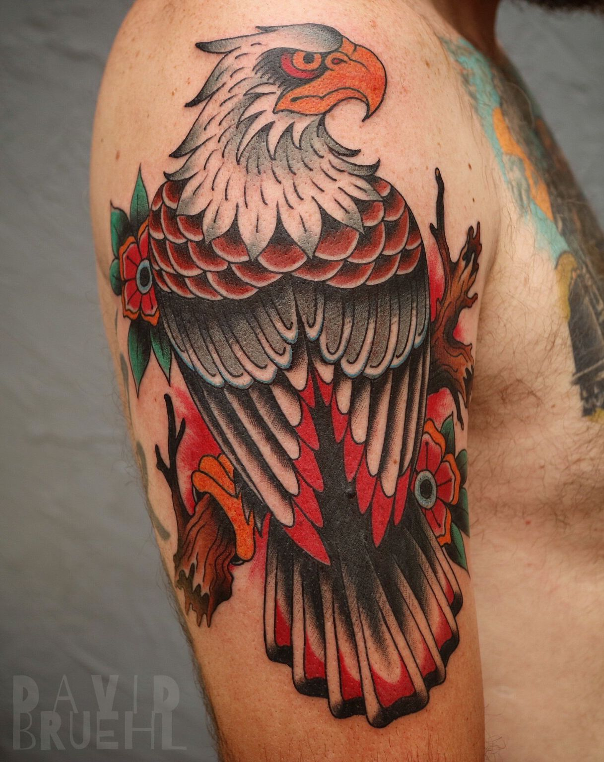 Traditional Tattoo Of An Eagle Perched On A Branch Looking Back intended for dimensions 1217 X 1536