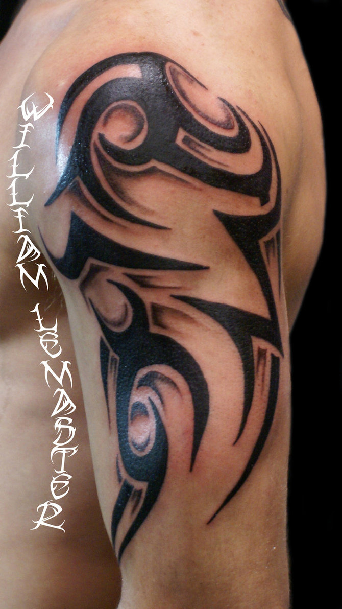 Tribal And Shading Upper Arm Tattoo Lemaster99705 On Deviantart pertaining to proportions 670 X 1192