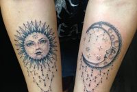 Unique Dotwork Sun And Half Moon Tattoo On Both Forearm with regard to dimensions 1536 X 2048