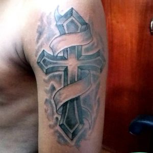 Upper Arm Cross Tattoo Sabreclah On Deviantart with regard to sizing 894 X 894