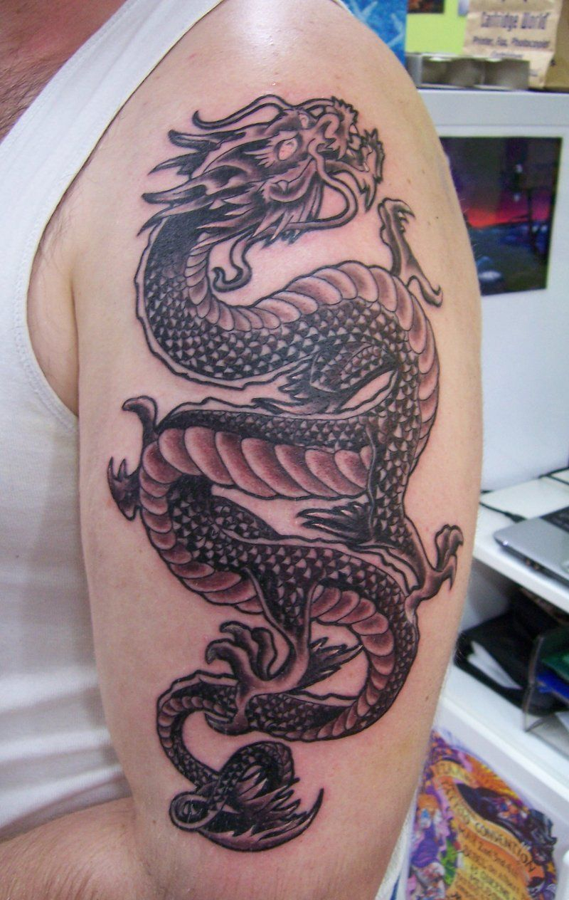 Upper Arm Dragon Tattoo Google Search Half Sleeve Tattoos for proportions 800 X 1264