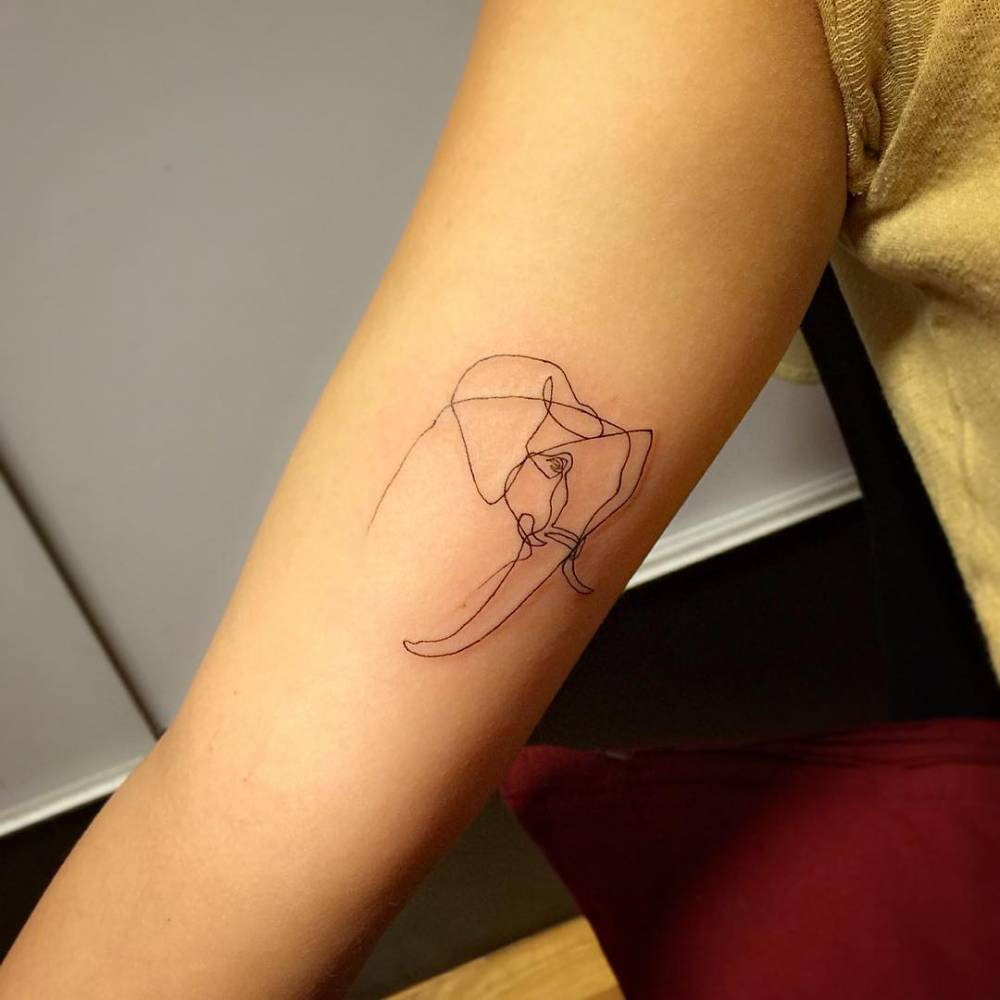 Upper Arm Tattoo Of An Elephant Using The Continuous Line Drawing throughout sizing 1000 X 1000