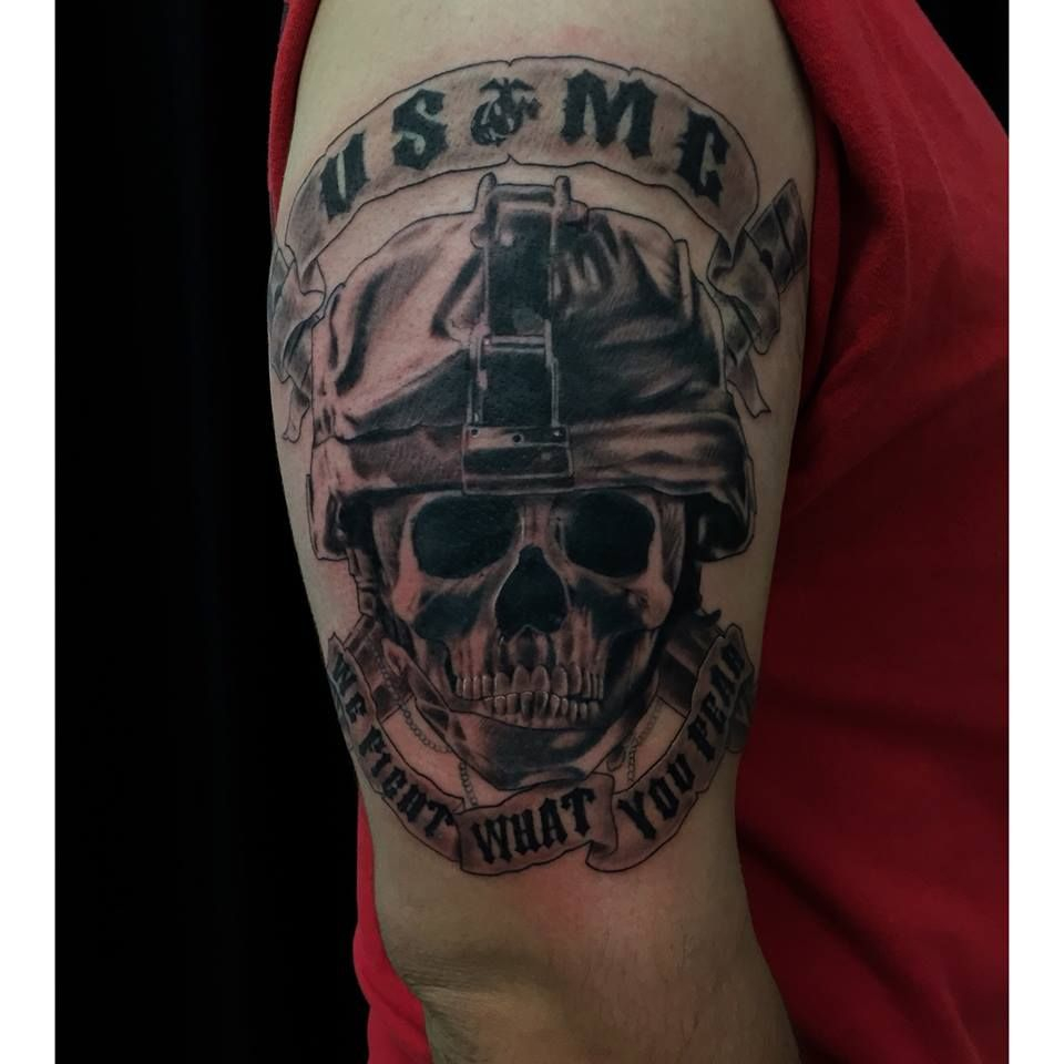 Usmc Military Tattoo On Half Sleeve Carlos Macedo Tattoos regarding proportions 960 X 960