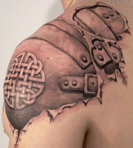 Viking Armor Tattoo On Upper Shoulder in dimensions 920 X 1024