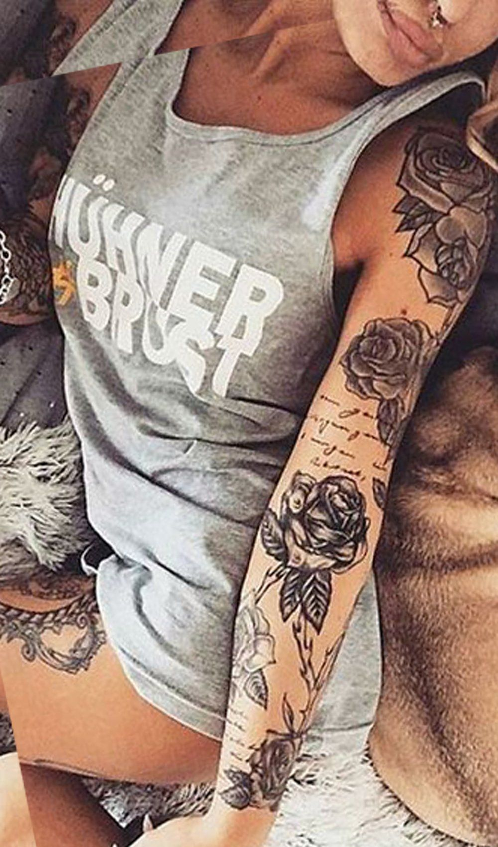 Vintage Realistic Rose Full Arm Sleeve Tattoo Ideas For Women inside dimensions 1000 X 1699