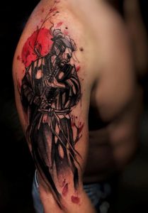 Water Color Samurai Tattoo On Right Sleeve Tatoo Pinte within sizing 768 X 1100