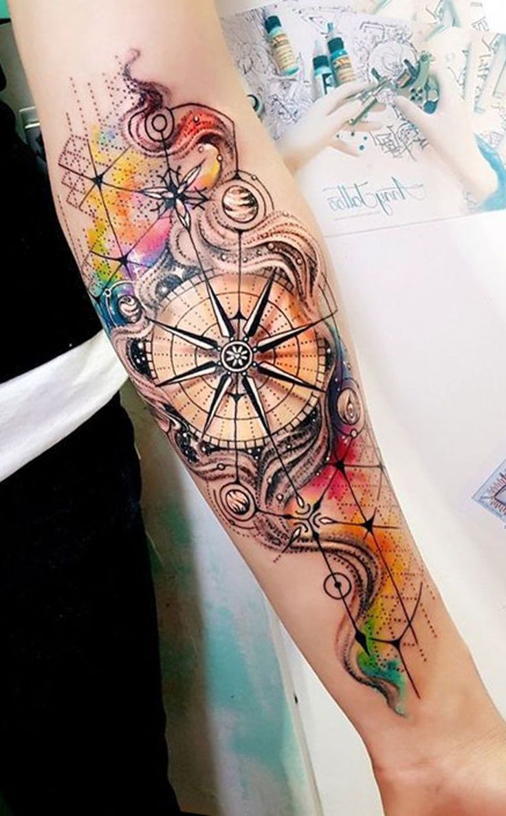 Watercolor Compass Inner Forearm Tattoo Ideas For Women Ides De intended for measurements 736 X 1187