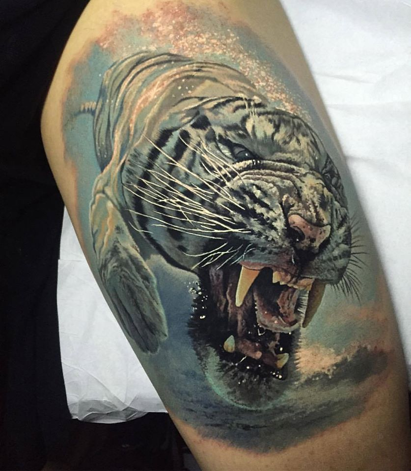 White Tiger Tattoo On Sleeve Steve Butcher in measurements 837 X 960