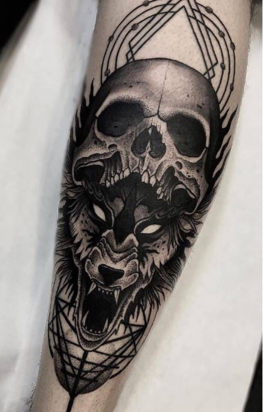 Wolf And Skull Tattoo On Forearm with size 907 X 1421