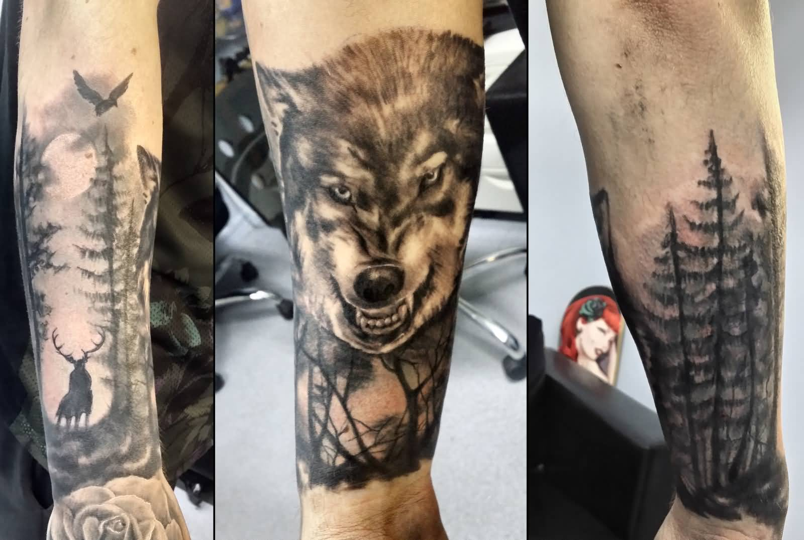 Wolf In Forest Tattoo On Arm Sleeve Justyna Kurzelowska1 within sizing 1600 X 1074