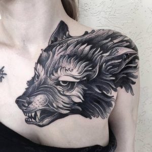 Wolf Tattoo On The Left Shoulder And Chest Shoulder Tattoos pertaining to proportions 1000 X 1000