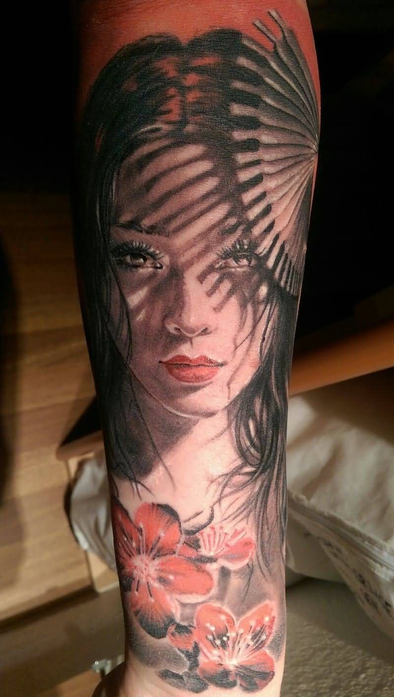 Women Arm Decorated With Cute Asian Girl Face Tattoo Tattoos pertaining to sizing 800 X 1415