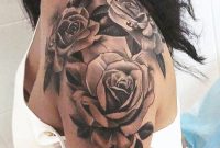 Womens Rose Shoulder Tattoo Ideas In Black And White Realistic Left throughout sizing 676 X 2048