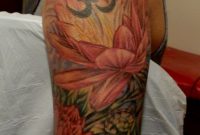 Wonderful Japanese Flowers With Sign Tattoo On Upper Arm Tattoos regarding sizing 736 X 1217