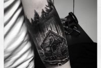Wooden Nice House In Forest Area Black Ink Tattoo On Lower Arm for measurements 1080 X 1350