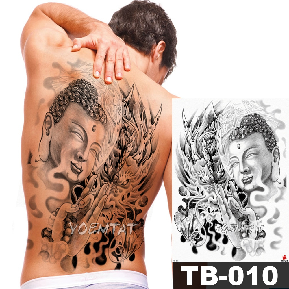 1 Sheet Big Large Full Back Chest Tattoo Sticker Buddha Rosary Beads regarding measurements 1000 X 1000