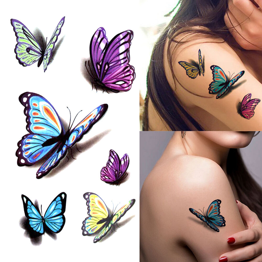 10 Pcs Women Removable 3d Butterfly Tattoo Sticker Waterproof Body for size 1000 X 1000